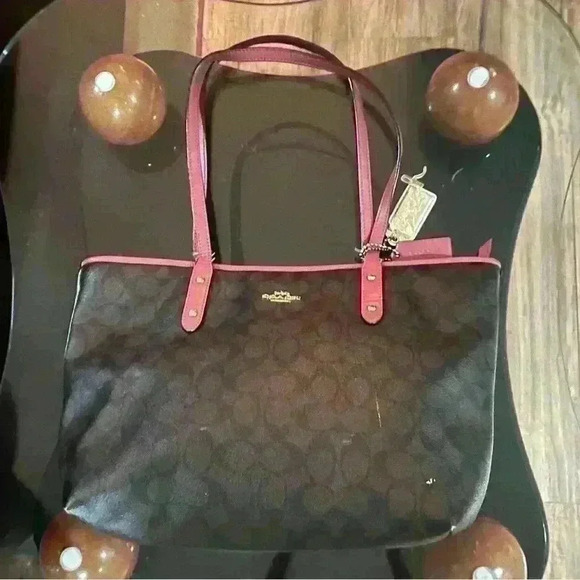 Coach City Zip Tote In Signature Brown Rouge F58292 As Is - Picture 1 of 14
